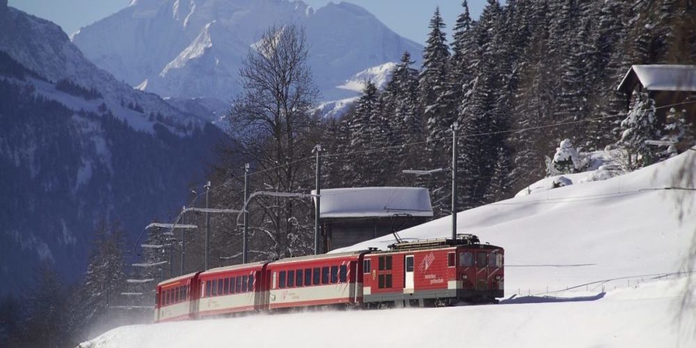 Visp Zermatt red mountain train smaller